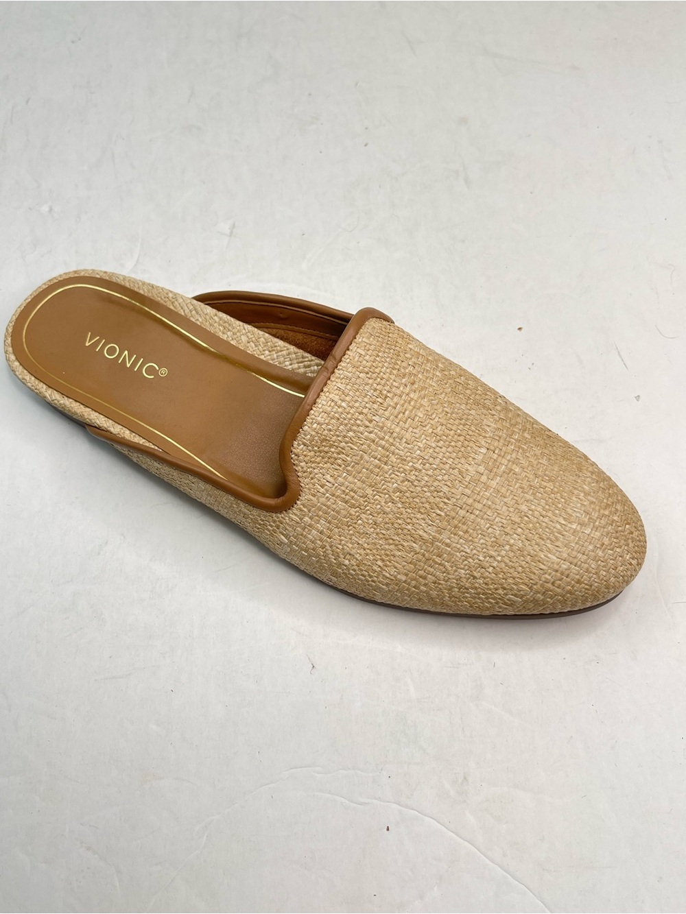 VIONIC Willa Flat Mule in Natural Raffia Tan Woven Loafers Comfort Women's 8